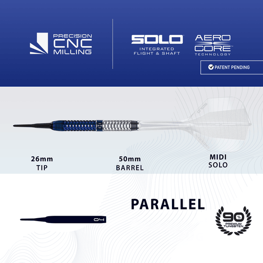 Fléchettes souples parallèles Harrows GEO Abgebildet sind die Harrows GEO Parallel Softdarts. Die Softdarts sind auf dem Bild gut sichtbar angeordnet.