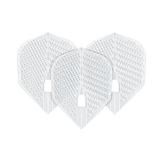 Vols de style L Dimple Champagne Forme L3PRO Das Bild zeigt drei transparente Darts-Flights in L3PRO Form mit Dimple-Oberfläche. Es handelt sich um das Produkt "L-Style Flights Dimple Champagne L3PRO Shape".