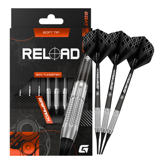 Fléchettes souples GOAT Reload - 20 g Zu sehen sind die GOAT Reload Softdarts - 20g in kompletter Ausführung. Diese Softdarts bieten durchdachte Qualität für ambitionierte Dartspieler.