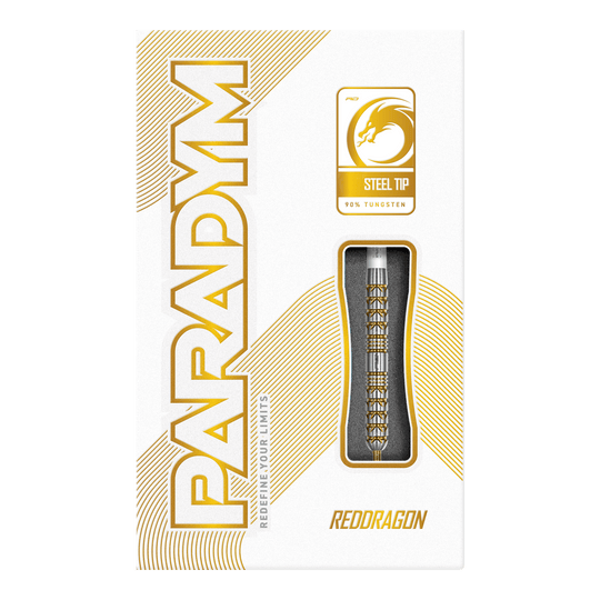 Fléchettes en acier Red Dragon Paradym Gold Parallel Das Bild zeigt die Red Dragon Paradym Gold Parallel Steeldarts. Sie sind parallel geformt und in einer auffälligen Goldfarbe gehalten.