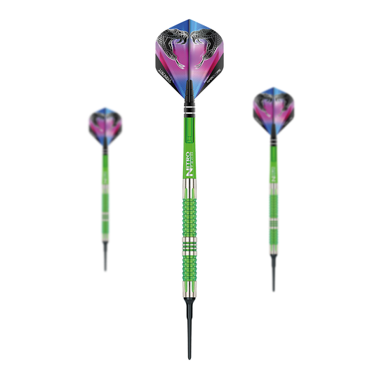 Fléchettes souples Red Dragon Peter Wright Snakebite Mamba 2 Red Dragon Peter Wright Snakebite Mamba 2 Softdarts. Das Bild zeigt Softdarts mit Schlangenmotiv.