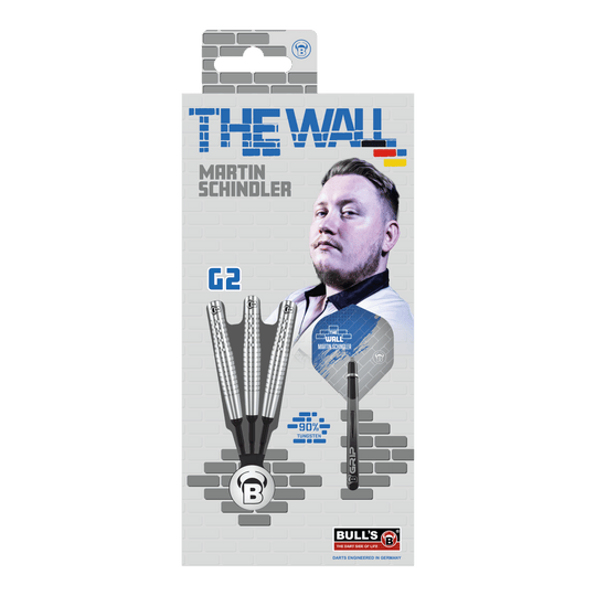 Fléchettes souples Bulls Martin Schindler Original Generation 2 Die Verpackung zeigt die "Bulls Martin Schindler Original Generation 2 Softdarts". Auf der Vorderseite ist ein Bild von Martin Schindler und die Darts selbst abgebildet.