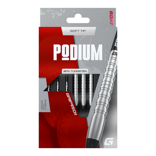 Fléchettes souples GOAT Podium Silver - 18 g Das Foto zeigt die GOAT Podium Silver Softdarts mit 18g Gewicht. Diese silbernen Softdarts eignen sich ideal für Dartspieler.