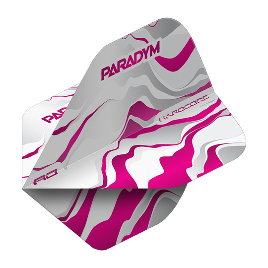 Vols standard Red Dragon Hardcore Premium Paradym Pink Premium No2 Das Bild zeigt die Red Dragon Hardcore Premium Paradym Pink Premium No2 Standard Flights. Es handelt sich um Dartflights in einer auffälligen pinken Farbe.