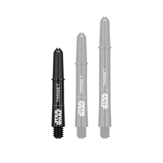 Poignées Target Star Wars ProGrip - Noires Abbildung eines kurzen Dart-Schafts aus der Datei 380420_Target_StarWars_ProGrip_Shafts_Schwarz_Short_34mm_1. Es handelt sich um einen schwarzen ProGrip Dart-Schaft in kurzer Ausführung.