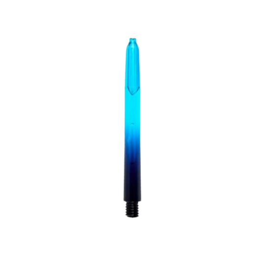 Tiges Pentathlon Vignette Plus noir/cyan Das Bild zeigt einen Pentathlon Vignette Plus Shaft in den Farben Schwarz und Cyan. Der Schaft hat ein Farbverlauf-Design, das von unten nach oben von Schwarz zu Cyan wechselt.