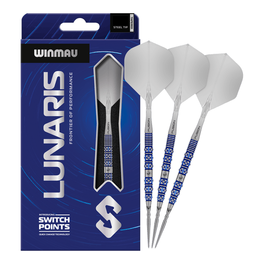 Fléchettes en acier Winmau Lunaris à pointe conique Hier ist das Produkt Winmau Lunaris Tapered Switch Point Steeldarts zu sehen. Diese Steeldarts bieten eine hochwertige Verarbeitung und ein elegantes Aussehen.