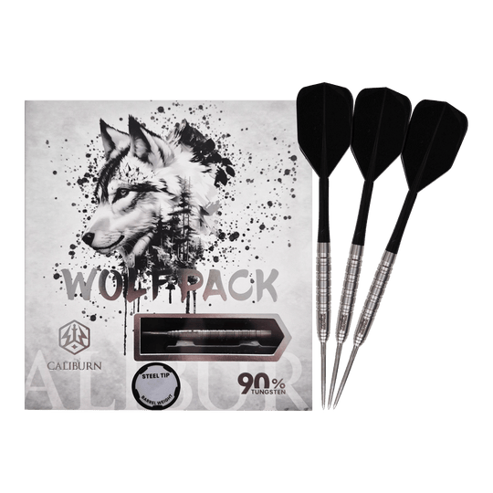 Fléchettes en acier Caliburn Wolfpack W7 - 21 g Zu sehen sind die Caliburn Wolfpack W7 Steeldarts mit einem Gewicht von 21g. Die Steeldarts eignen sich für anspruchsvolle Dartspieler.