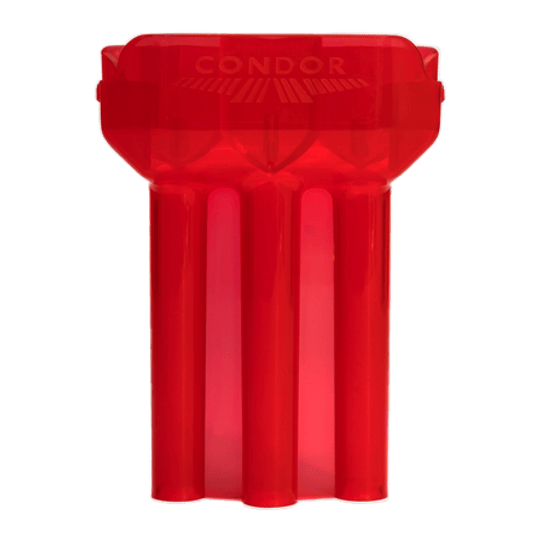 Étui à fléchettes double Condor Das Bild zeigt ein rotes, durchsichtiges Dart-Etui der Marke Condor. Das Etui hat drei längliche Fächer für Dartpfeile.