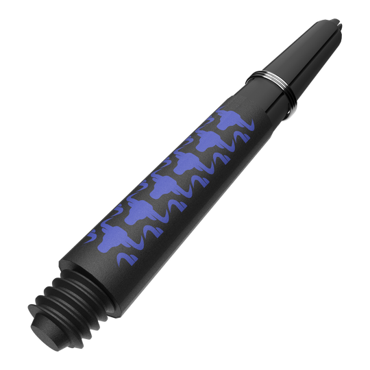 Tiges en carbone Bulls NL Capo - Bleues Abgebildet ist ein weiteres Produktfoto von BullsNL Capo Carbon Shafts Blau Short 34mm. Gezeigt wird ein Satz mit kurzen blauen Dartschäften.
