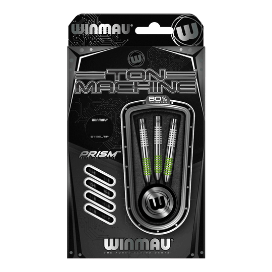 Die Abbildung zeigt die Winmau Ton Machine Steeldarts. Es handelt sich um hochwertige Dartpfeile für Steeldartspiele.