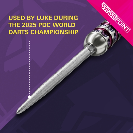 Pointes de fléchettes Target Swiss Point SLK - argent Das Bild zeigt die silberne Dartspitze „Target Swiss Point SLK“. Sie wurde laut Aufschrift von Luke während der PDC Darts Weltmeisterschaft 2025 verwendet.