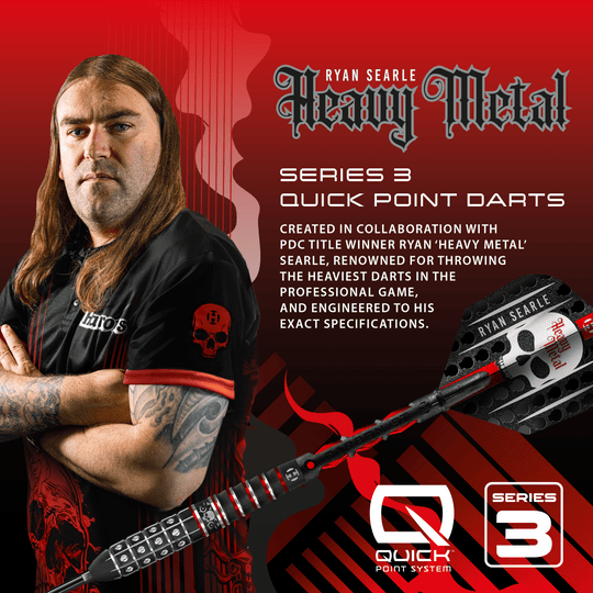 Fléchettes en acier à pointe rapide Ryan Searle série 3 de Harrow Dieses Bild zeigt die Harrows Ryan Searle Series 3 Quick Point Steeldarts. Die Steeldarts sind für professionelle Dartspieler geeignet.