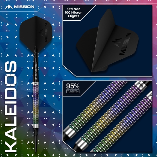 Fléchettes souples Mission Kaleidos - 19 g Hier ist Mission Kaleidos Softdarts - 19g zu sehen. Die Darts eignen sich perfekt für elektronische Dartboards.