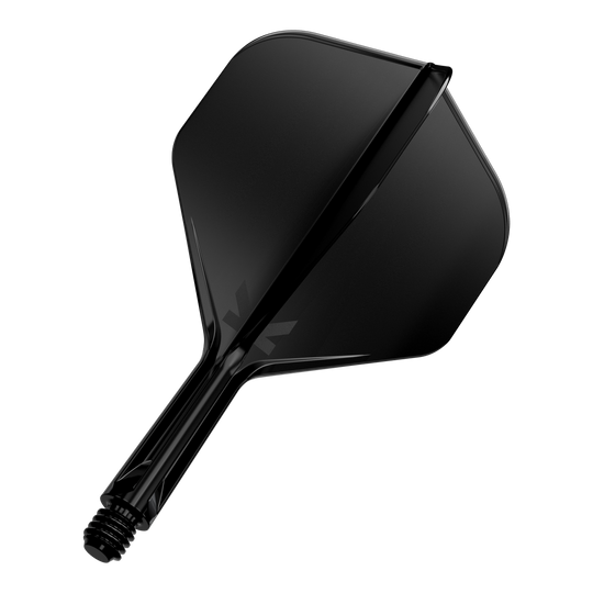 Système de vol standard Target K-Flex No2 - Noir Das Bild zeigt ein schwarzes Dartflight mit integriertem Schaft. Das Design ist schlicht und modern gehalten.