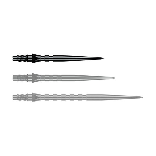 Pointes de fléchettes Winmau Switch Point Groove en acier - Noires Abgebildet ist eine einzelne schwarze Winmau Switch Point Groove Steeldartspitze, 26 mm lang. Sie eignet sich zum Austausch von Steeldartspitzen.