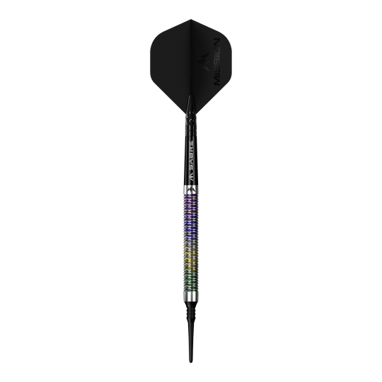 Fléchettes souples Mission Kaleidos - 19 g Das Bild zeigt den Mission Kaleidos Softdarts - 19g. Der Softdart ist seitlich dargestellt.