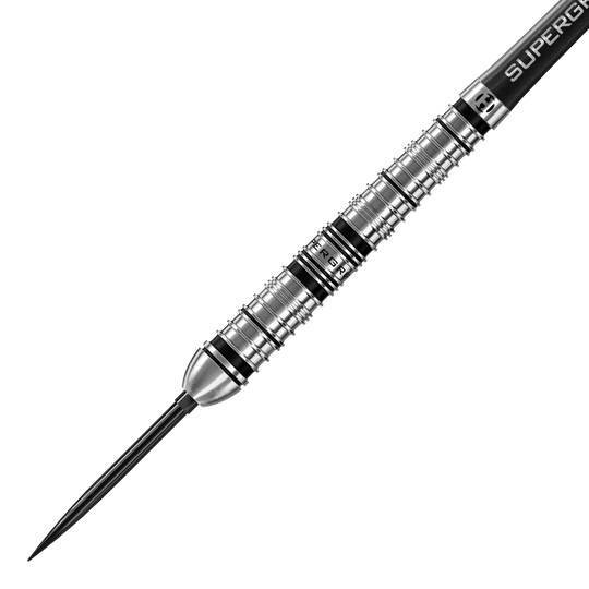 Dieses Bild zeigt die Harrows Supergrip QP Tapered Quick Point Steeldarts. Die Darts sind für Präzision und Kontrolle beim Spielen ausgelegt.