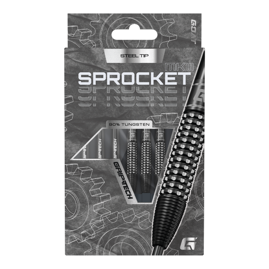 Das Produkt GOAT Sprocket MKIII Bomb Steeldarts wird präsentiert. Der Steeldartpfeil ist in Nahaufnahme dargestellt.