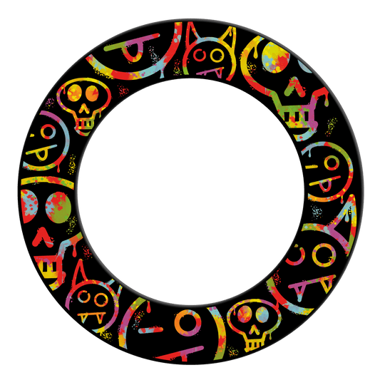 McDart Graffiti Emojis Cible de fléchettes Surround Das Bild zeigt einen bunten Dartboard Surround mit lustigen Smiley-Graffiti. Das Produkt schützt die Wand beim Darts-Spielen.