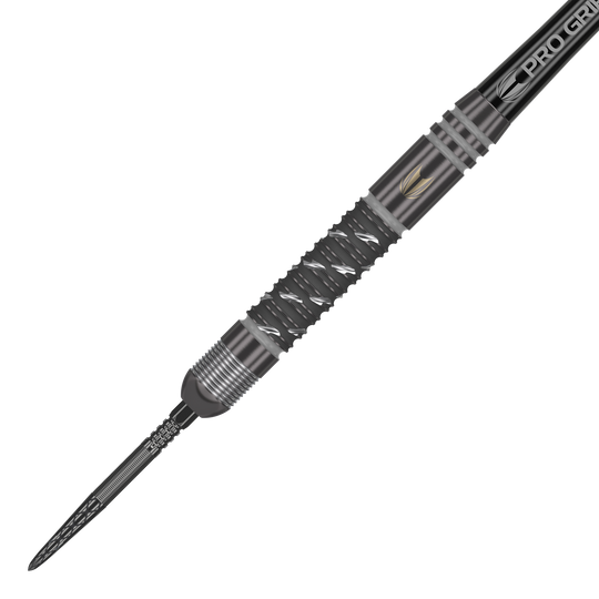Fléchettes en acier Target Dimitri Van Den Bergh X Echo Swiss Point Auf dem Bild ist ein Target Dimitri Van Den Bergh X Echo Swiss Point Steeldart zu sehen. Der Dart hat ein modernes, schwarzes Design mit silbernen Akzenten und einer strukturierten Griffzone.