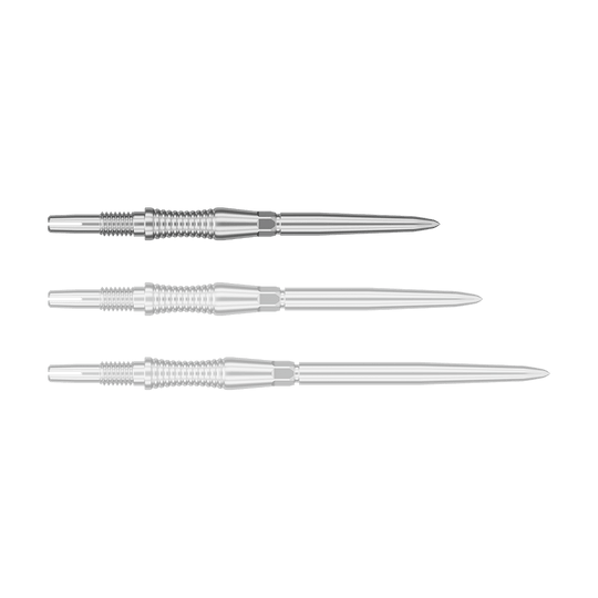 Embouts de fléchettes Target Swiss Point Signature RST - Argent Auf dem Bild ist ein Objekt mit dem Dateinamen 340300_Target_Swiss_Point_Dartspitzen_Signature_RST_Silber_30mm_1 zu sehen. Wahrscheinlich handelt es sich um Dartspitzen in Silber mit einer Länge von 30 mm.