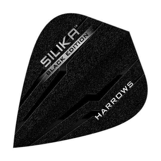 Vols de cerf-volant Harrows Silika Black Edition Das Bild zeigt ein Harrows Silika Black-Edition Kite Flight in schwarzem Design. Auf der Oberfläche stehen die Wörter "Silika Black Edition" und "Harrows" in silberner Schrift.
