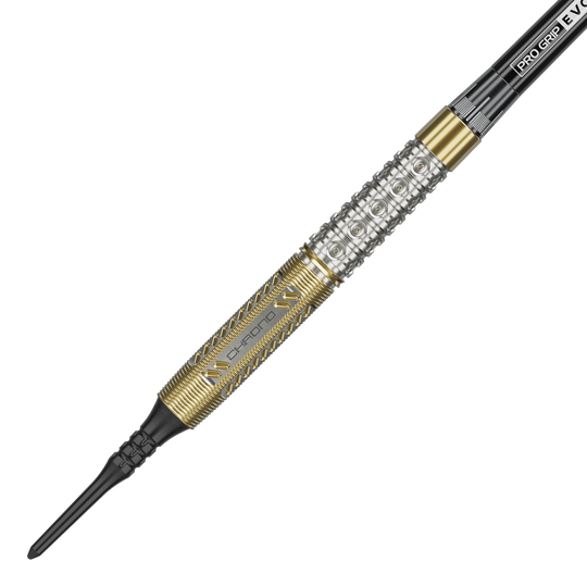 Target Raymond Van Barneveld Chrono 95 fléchettes souples Der Target Raymond Van Barneveld Chrono 95 Softdart hat ein auffälliges silber-goldenes Design. Das Barrel ist mit feinen Gravuren und dem Schriftzug "CHRONO" versehen.