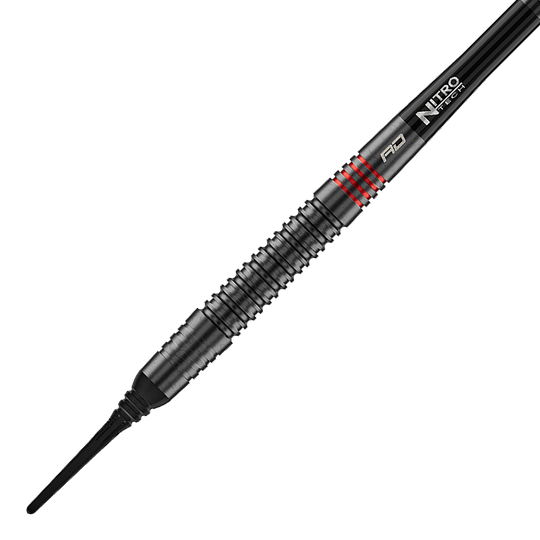 Fléchettes souples Red Dragon Jonny Clayton RD-ADV - 18 g Die Abbildung zeigt die Red Dragon Jonny Clayton RD-ADV Softdarts - 18g. Ein einzelner Softdart wird seitlich gezeigt.