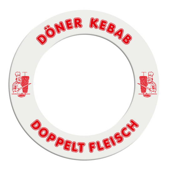 Abgebildet ist das McDart Dartboard Surround Döner mit Wunschtext. Das Bild zeigt das Produkt in Detailansicht.