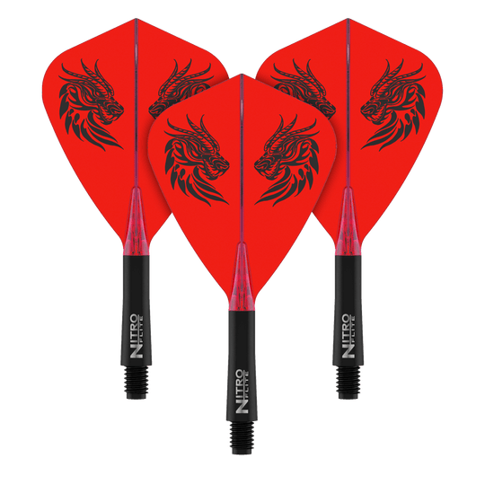 Red Dragon Nitro Flite - Vols de cerf-volant de Jonny Clayton Ein Satz Dart-Flights, vermutlich Jonny Clayton Kite Flights Short 22mm, abgebildet. Das Bild zeigt die Flights aus einer anderen Perspektive.