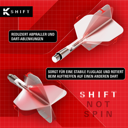 Target K-Shift No6 Flights - Clear. Durchsichtige Dart-Flights in No6-Form von Target sind auf dem Bild abgebildet.