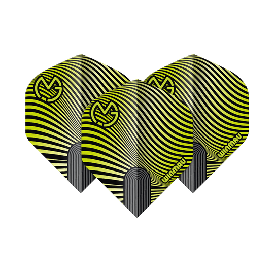 Vols standard Winmau Prism Delta MvG Vert Noir N°2 Gezeigt werden die Winmau Prism Delta MvG Green Black No2 Standard Flights. Das Set umfasst standardförmige Dartflights in Grün und Schwarz.