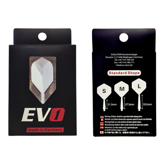 Système d'arbre de vol Evolution EVO1 - Blanc Abgebildet ist das Evolution EVO1 Flight-Shaft-System in der Farbe Weiß. Der Artikel eignet sich als hochwertiges Dartzubehör.