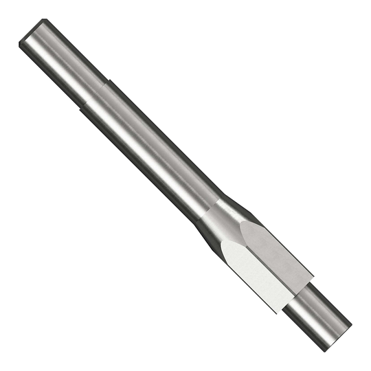 Kit de démarrage Caliburn Das Bild zeigt ein metallisches Werkzeug aus dem Caliburn Starter-Kit. Es ist zylindrisch geformt und besitzt abgeschliffene Flächen an einem Ende.