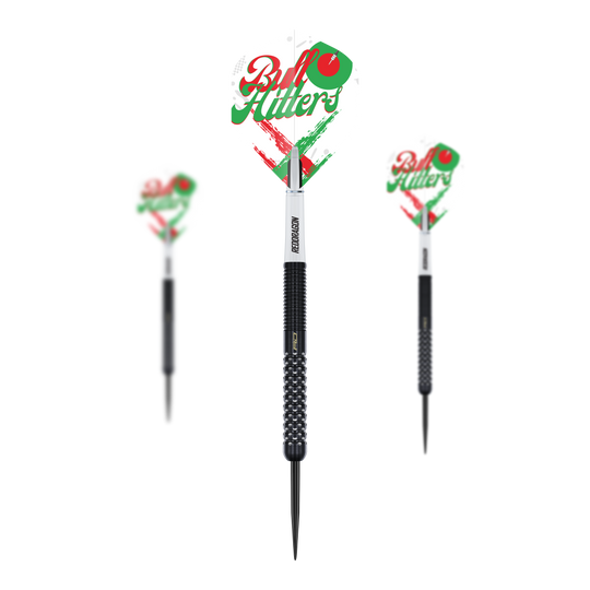 Fléchettes en acier Red Dragon Bullhitters V1 - 23 g Das Bild zeigt den Red Dragon Bullhitters V1 Steeldarts - 23g als Set. Es handelt sich um Steeldarts mit einem Gewicht von 23 Gramm.