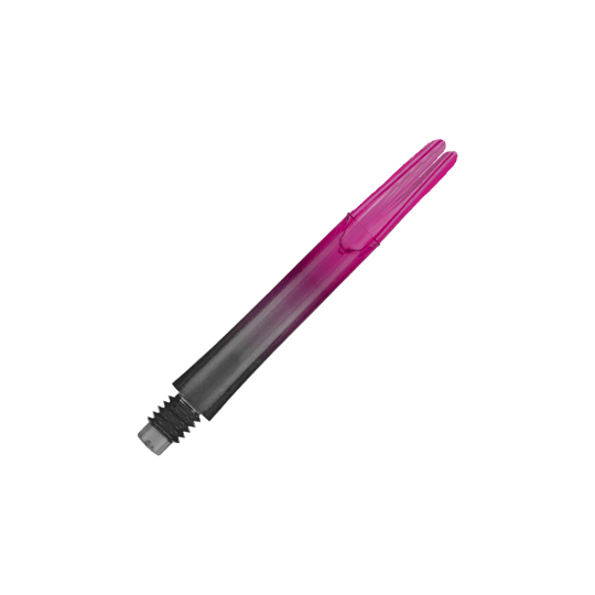 L-L-Style-Shaft Locked Straight Natural9 TwoTone Shafts - Rose Das Bild zeigt einen zweiteiligen Dart-Schaft in den Farben Schwarz und Pink. Der Schaft hat ein Schraubgewinde auf einer Seite und ist gerade geformt.