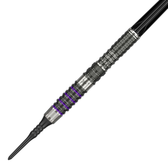 Fléchettes souples Target Japan Prime Series Yuta Hayashi Sirius GEN3 MAX - 21,5 g Dies ist ein Softdart aus der Target Japan Prime Series, Modell Yuta Hayashi Sirius GEN3 MAX mit 21,5g. Er besitzt ein silbernes Design mit feinen Rillen und lilafarbenen Akzenten.