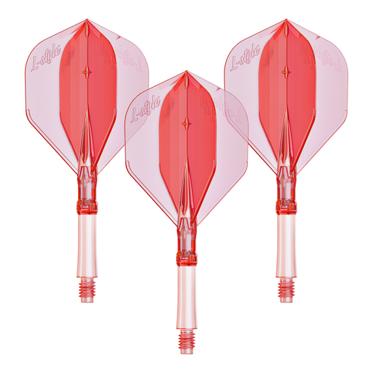 Volets L-L-Style-System - Rouge clair Das Bild zeigt ein Set L-Style L-System Flights in klarrot, kleine Größe 190. Das Produkt wird als Dartzubehör verwendet.