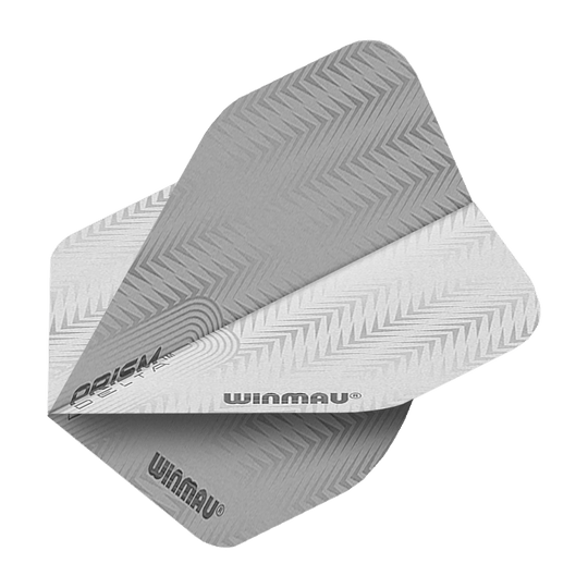 Das Bild zeigt das Produkt "Winmau Prism Delta 6915.204 Standard Flights". Die Flights sind silbergrau mit einem Zickzackmuster und dem Winmau-Logo bedruckt.