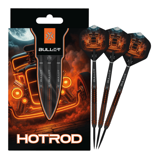 Fléchettes en acier Bullet Hotrod Bullet Hotrod Steeldarts sind zu sehen. Das Bild zeigt das vollständige Set der Steeldarts.