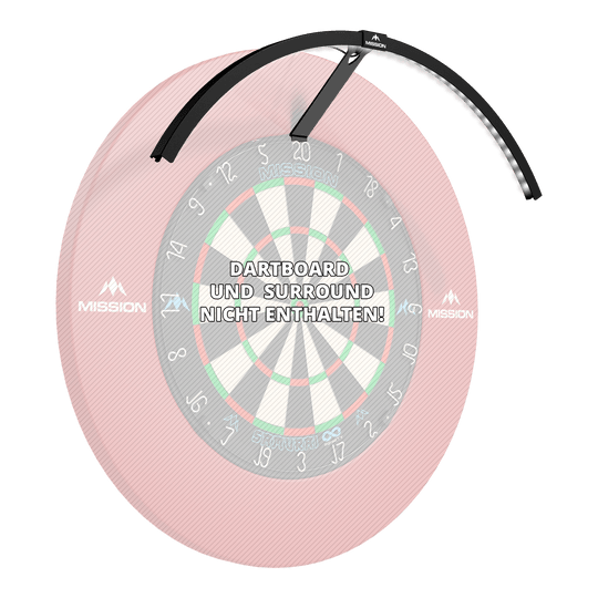 Système d'éclairage LED Mission Torus 120 - Noir Mission Torus 120 LED Beleuchtungssystem in Schwarz ist auf diesem Bild dargestellt. Es sorgt für optimale Lichtverhältnisse am Dartboard.