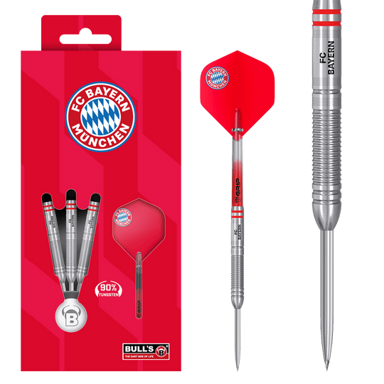 Fléchettes en acier tungstène Bulls FC Bayern Munich Zu sehen sind die Bulls FC Bayern München Tungsten Steeldarts. Das Produkt spricht Dartspieler und Bayern München Fans an.