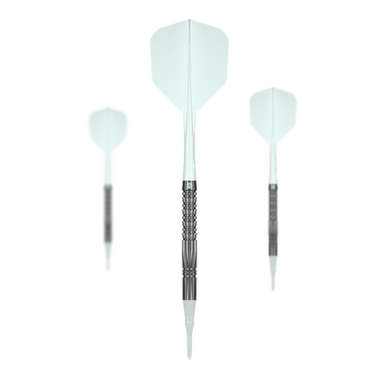 Fléchettes souples Caliburn Prisma P2 - 20 g Das Bild zeigt die Caliburn Prisma P2 Softdarts - 20g. Zu sehen ist ein Set von modernen Softdarts.