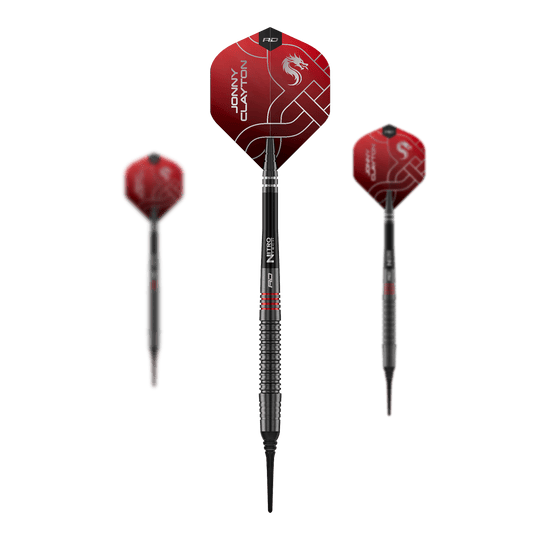Fléchettes souples Red Dragon Jonny Clayton RD-ADV - 18 g Auf dem Foto ist das Set der Red Dragon Jonny Clayton RD-ADV Softdarts - 18g zu sehen. Drei Softdarts liegen nebeneinander als Set.