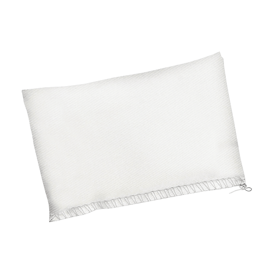 Coussin de talc pour doigts Das Bild zeigt ein weißes Talkumkissen namens "Finger Grip Talkumkissen". Es hat eine rechteckige Form und ist an einer Seite vernäht.