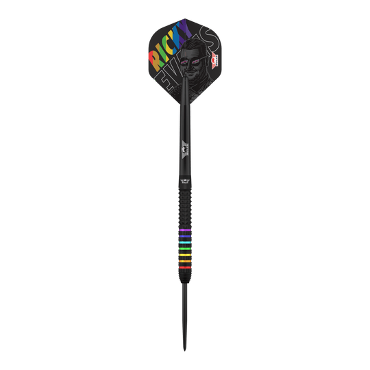 Fléchettes en acier Rapid 95 de Ricky Evans (Bulls NL) Zu sehen ist das Produkt Bulls NL Ricky Evans Rapid 95 Steeldarts - 23g. Die Aufnahme fokussiert auf die Optik des Dartpfeils.