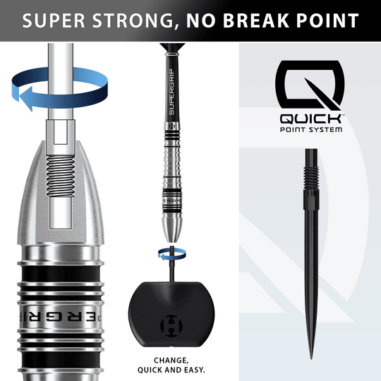 Fléchettes en acier Harrows Supergrip Bomb Quick Point Auf dem Bild sieht man die Harrows Supergrip Bomb Quick Point Steeldarts. Diese Darts sind ideal für ambitionierte Dartspieler.