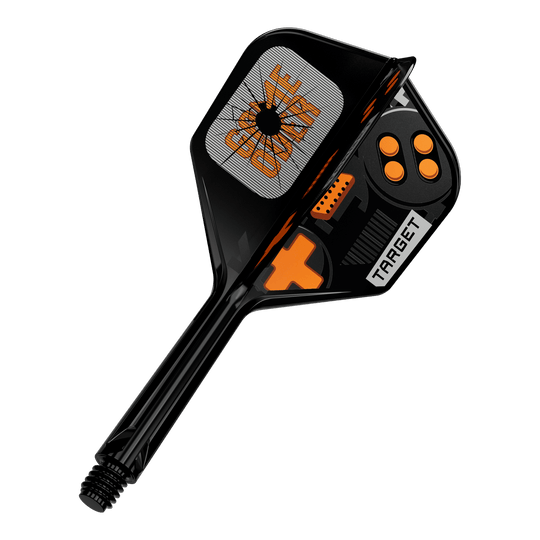 Target K-Flex Game Over No6 Vols Das Bild zeigt einen einzelnen Dart Flight. Es handelt sich um das Modell 410577 Target K-Flex GameOver No6 Flights 26mm.