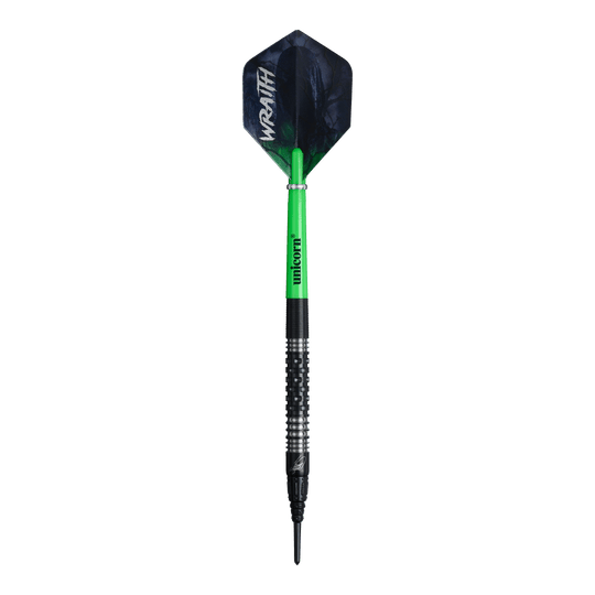 Das Foto zeigt die Unicorn Wraith James Wade Softdarts - 19g. Es handelt sich um hochwertige Softdarts für ambitionierte Spieler.